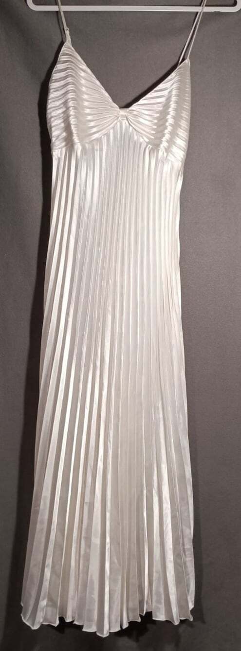 Vintage Delicates White Pleated Satin Slip Dress Gown Medium ASO Sex & The City